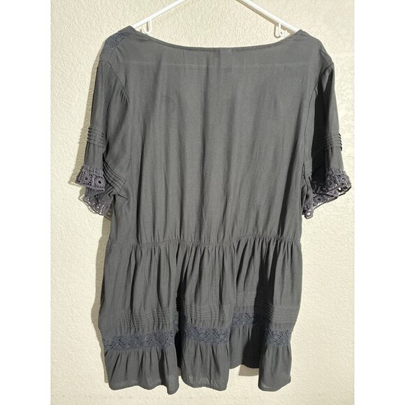 Torrid Blouse Womens 1 Black gray Crochet Trim  Lace babydoll - Picture 6 of 7